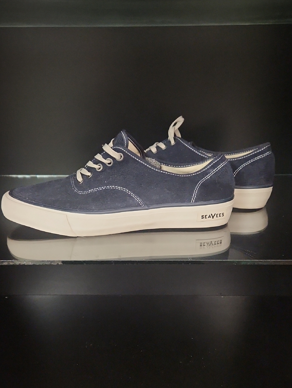 SeaVees Men’s Navy Corduroy Low-Top Sneakers with Cream Accents, Worn Once!